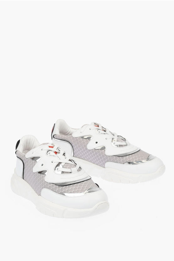 Moschino Love Leather And Fabric Trainers Running35 With Logoed Heart In White
