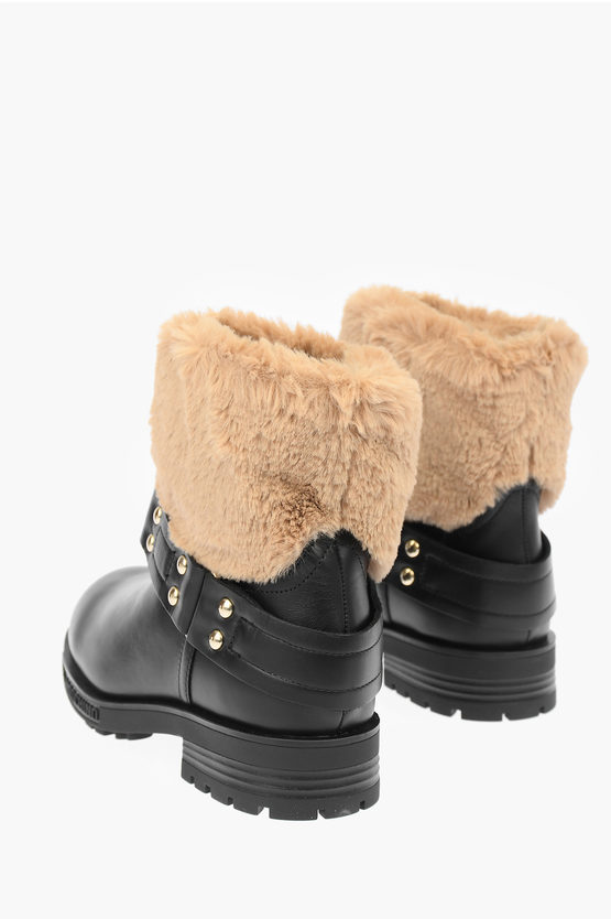 Moschino LOVE leather ankle boots with faux fur details women Glamood Outlet