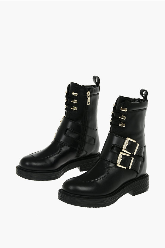 Shop Moschino Love Leather Ankle Boots With Golden Details