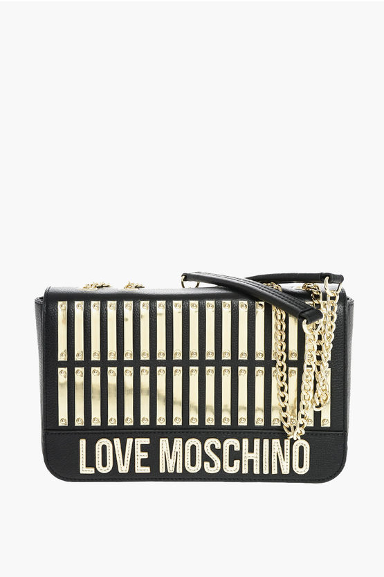 Moschino Love Leather Baguette Bag With Chain Shoulder Strap In Black