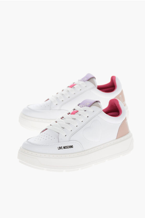 Moschino Love Leather Bold40 Low Trainers With Embossed Heart In White