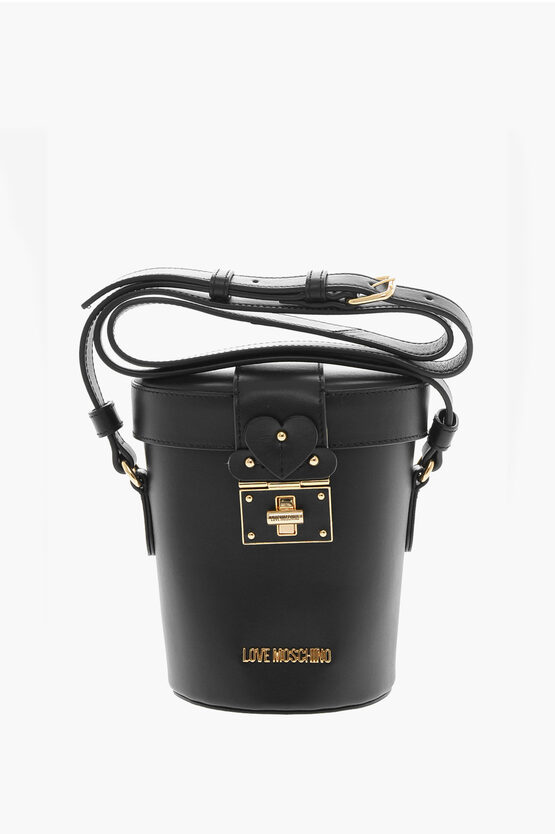 Moschino Love Leather Bucket Bag With Turn Lock Closure In Black