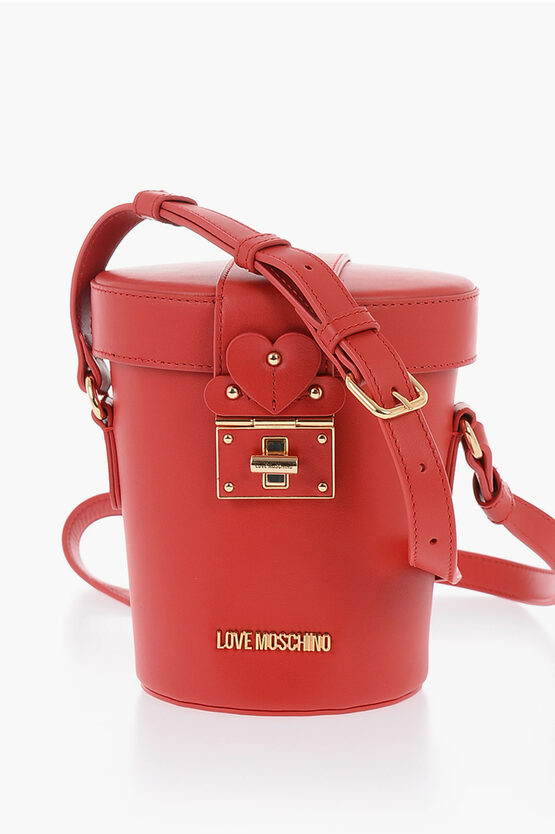 Moschino Love Leather Bucket Bag With Turn Lock Closure In Brown