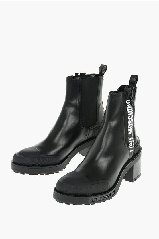 Moschino Love Leather Chelsea Boots With Size Zip Closure 7cm In Black