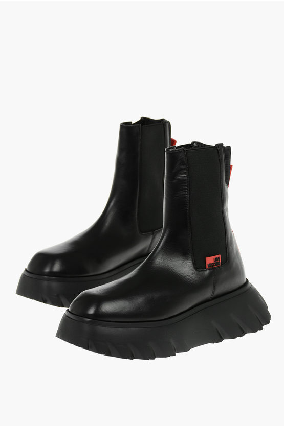 Shop Moschino Love Leather Climb60 Chelsea Boots With Chunkly Sole And Con