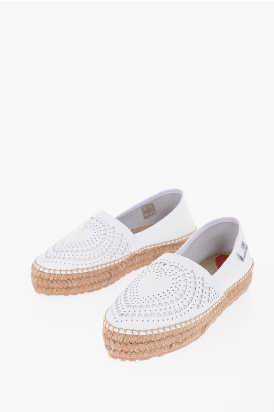 Moschino Love Leather Espadrilles With Laser-cut Details In White