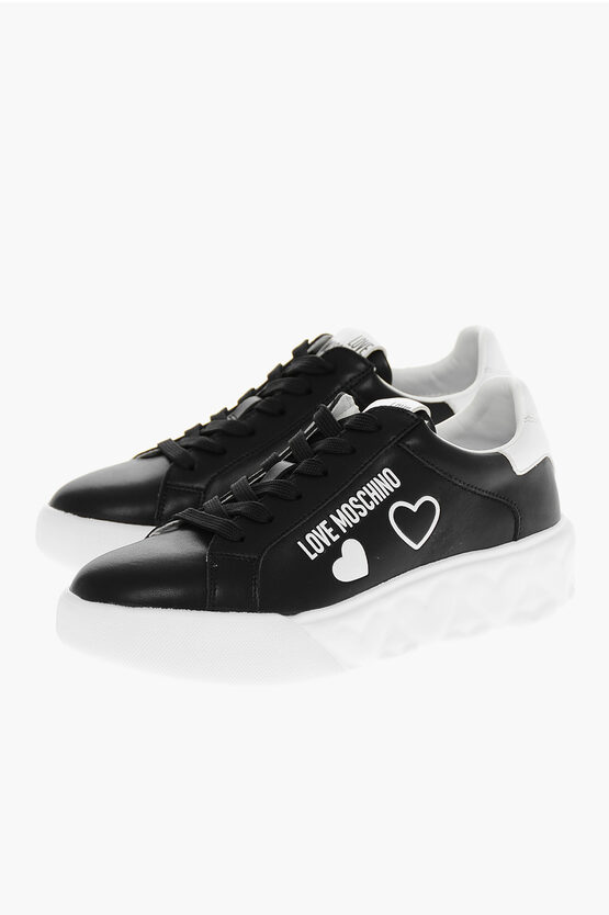 Moschino Love Leather Heart Love Trainers In Black