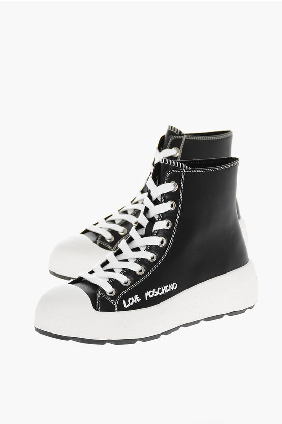 Moschino Love Leather High-top Sneakers With Platform 4.5cm In White