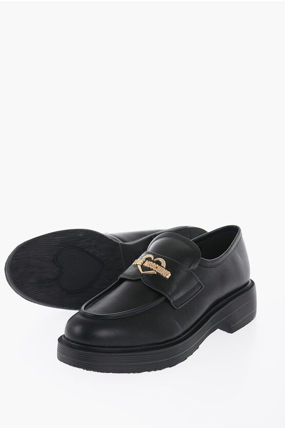 LOVE Leather Loafers with Gold Logo