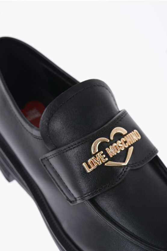 Moschino LOVE Leather Loafers with Golden Logo women - Glamood Outlet