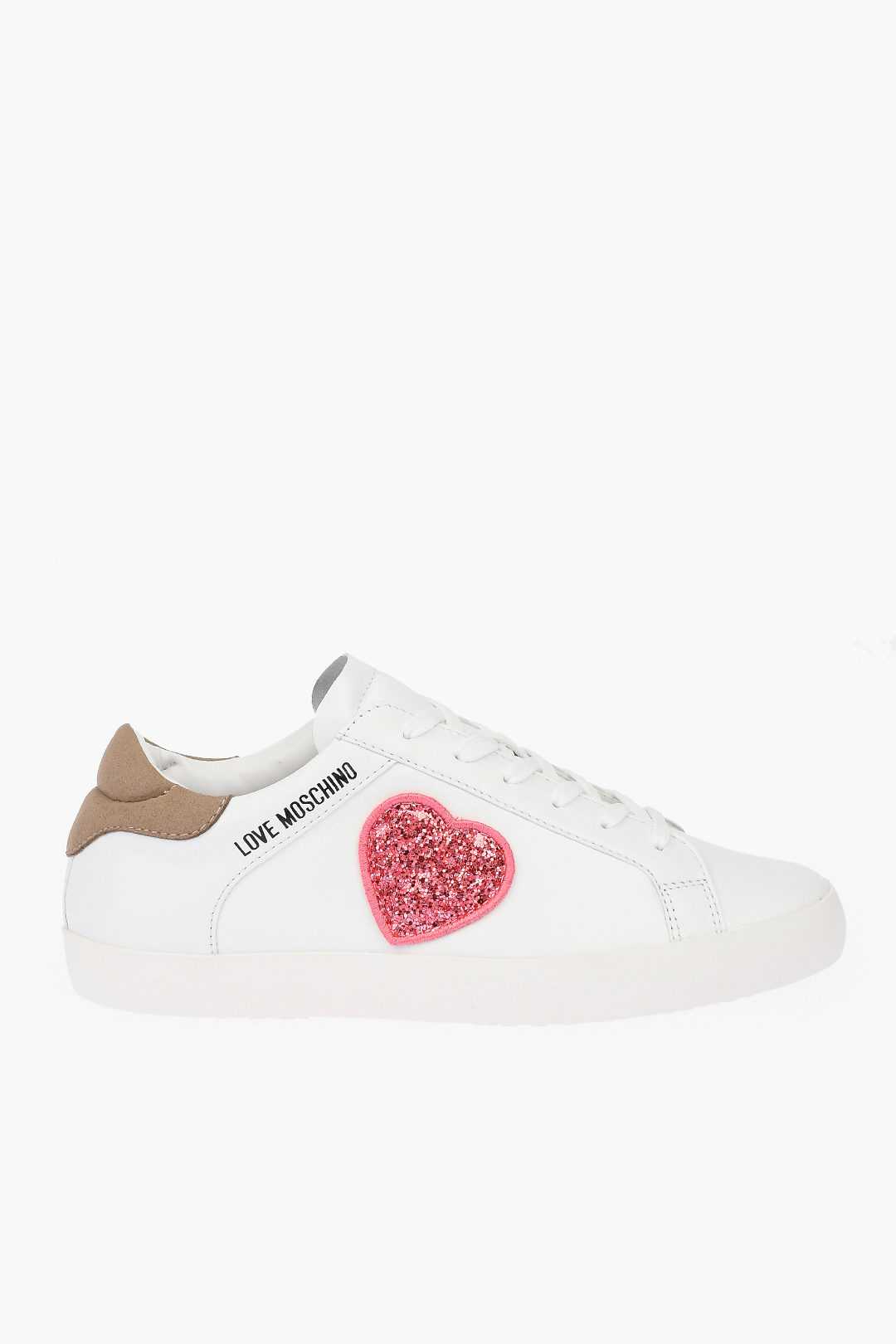 Ikke vigtigt stemme tyve Moschino LOVE leather low top sneakers with glitter heart women - Glamood  Outlet