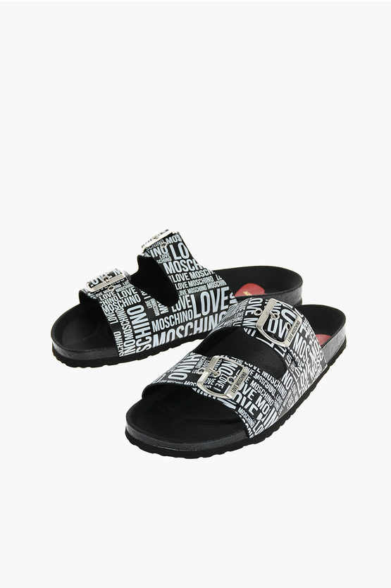 Moschino Love Leather Printed Sandal In Black