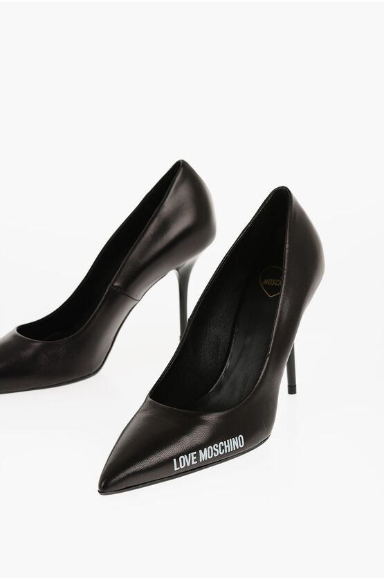Moschino Love Leather Pumps With Contrasting Logo Heel 10cm In Black