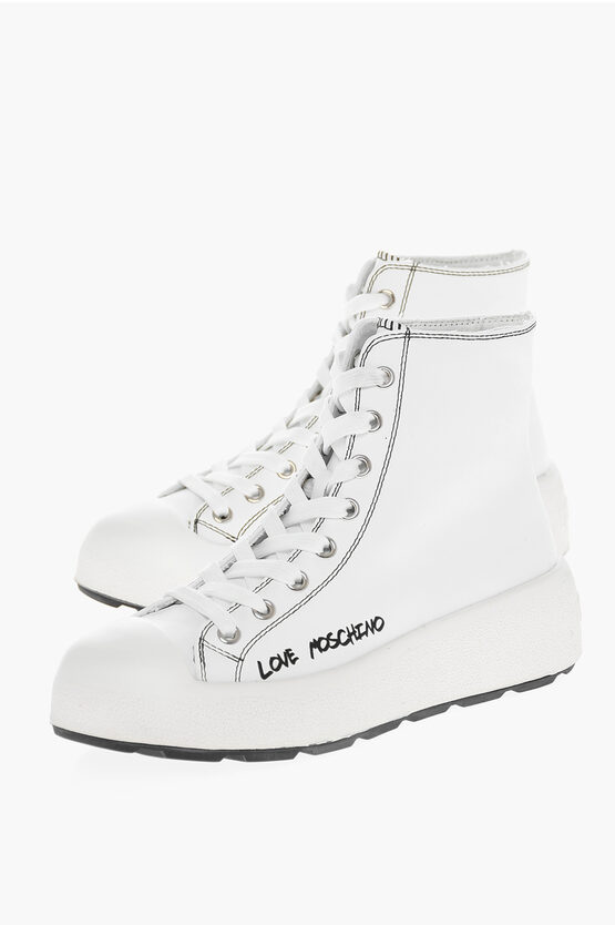 Moschino Love Leather Race50 High-top Trainers With Printed Logo In White