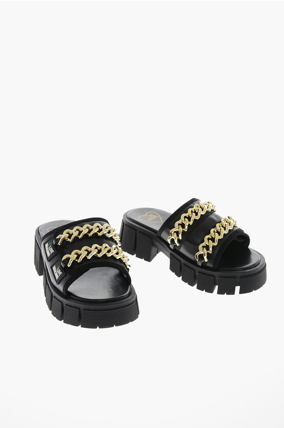 Shop Moschino Love Leather Sandals With Decorative Chains 4.5cm