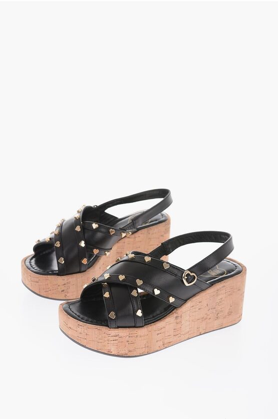 Moschino Love Leather Sandals With Heart-shaped Studs 6.5cm In Black