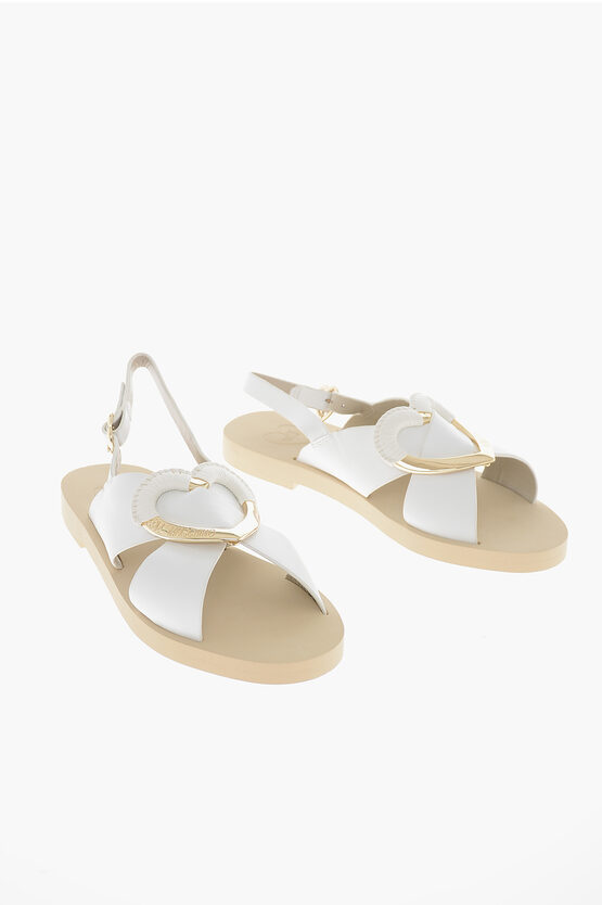 Moschino Love Leather Sandals With Metal Golden Heart In White