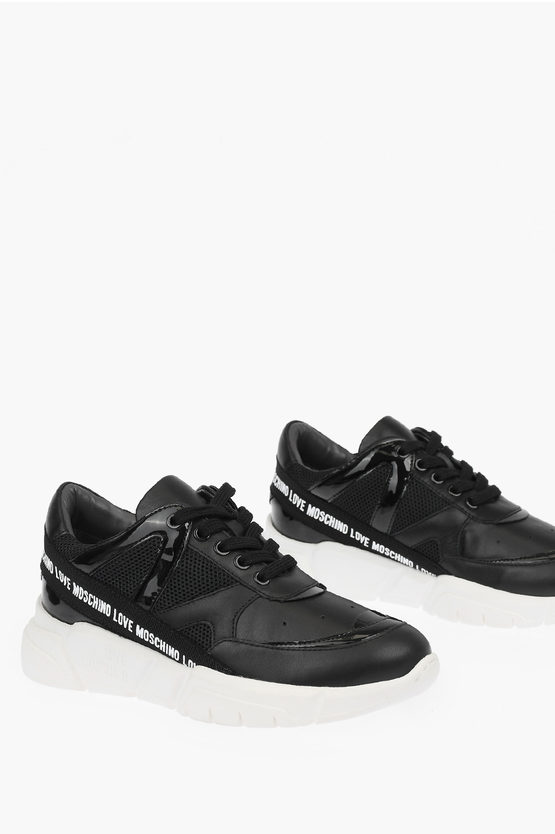 Moschino Love Leather Sneakers Running35 With Logo In Black