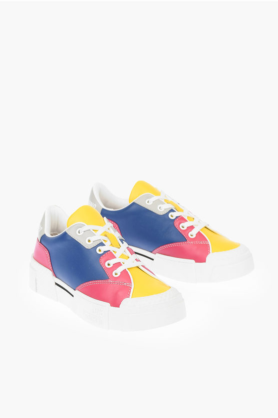 Moschino Love Leather Sneakers Texture50 With Logo In White