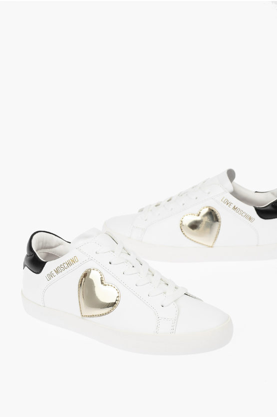 Moschino Love Leather Sneakers With Side Detail In White