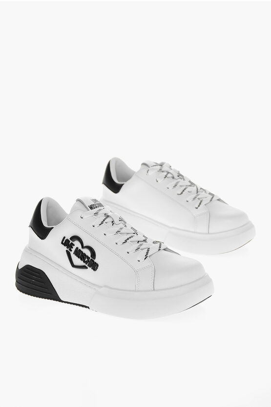 Moschino Love Leather Star50 Low Top Sneakers With Contrasting Detail In White