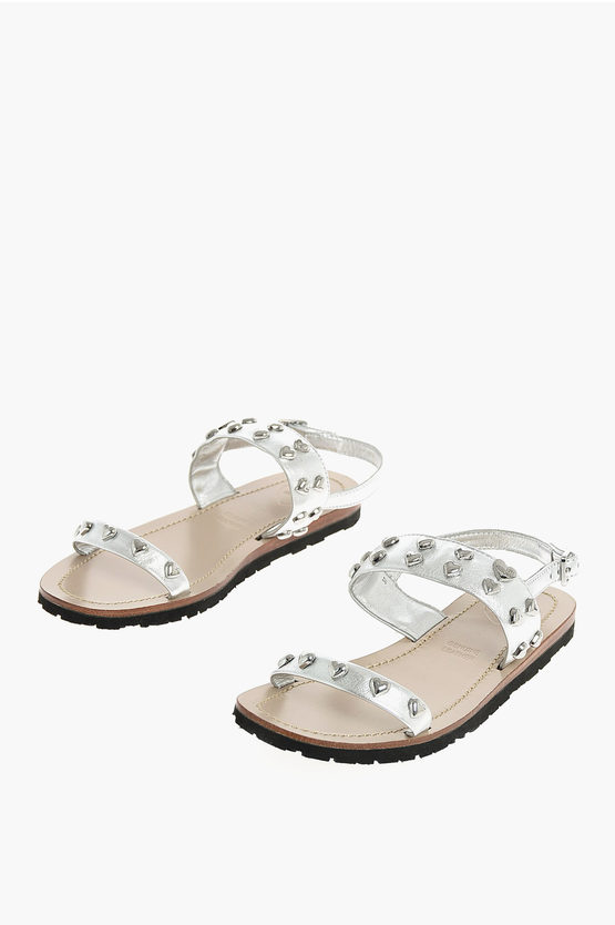 Moschino Love Leather Studded Sandal In White
