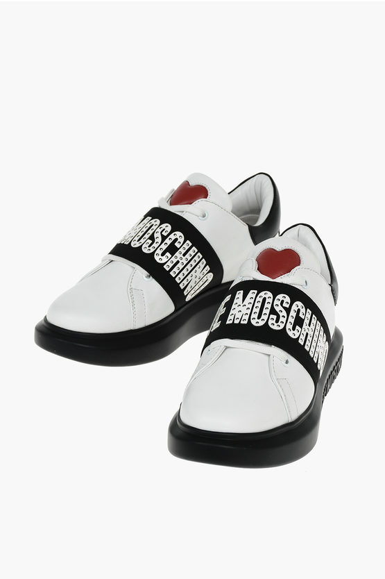 Moschino Love Leather Studded Sneakers In White