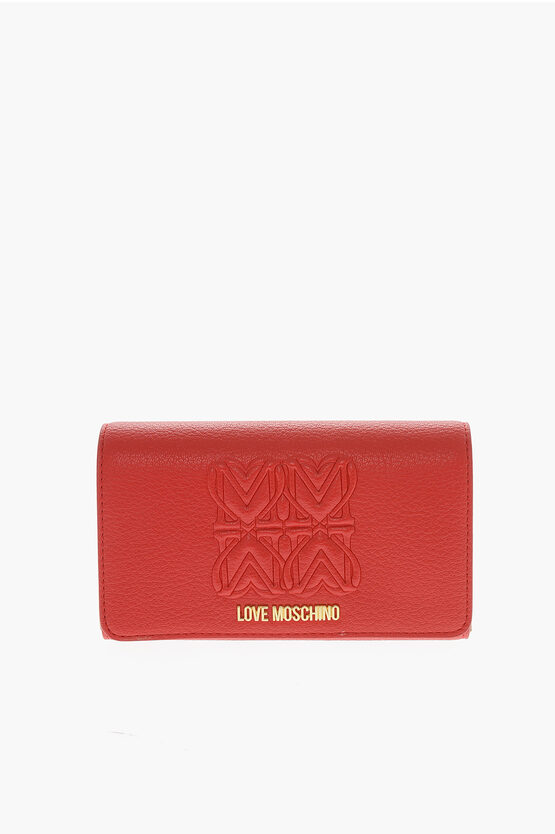 Moschino Love Logo Embossed Faux Leather Wallet In Black