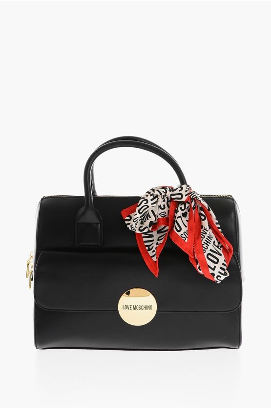 Moschino Love Logoed Handkerchief Faux Leather Simple Hoop Handbag In Black