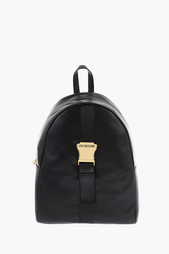 Moschino Love Logoes Shoulder Strap Faux Leaher Safety Backpack In Black