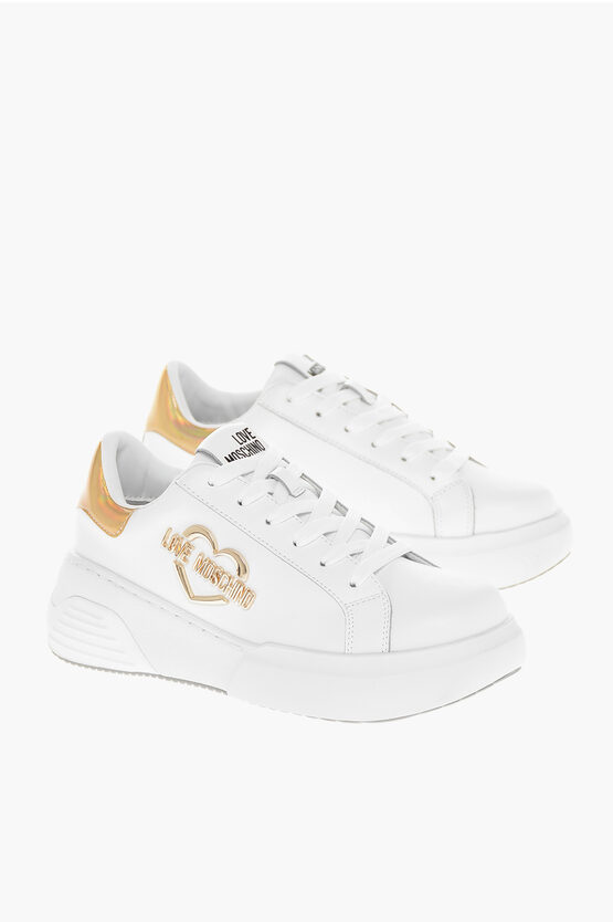 Moschino Love Low Star50 Leather Trainers With Gold Effect Details In Black