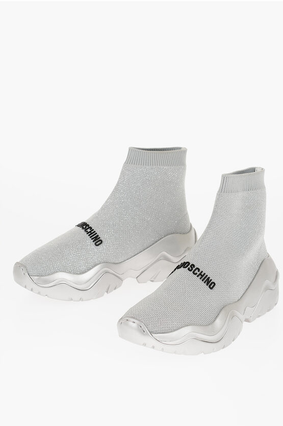 Moschino Love Lurex Roller45 Sock Sneakers In White