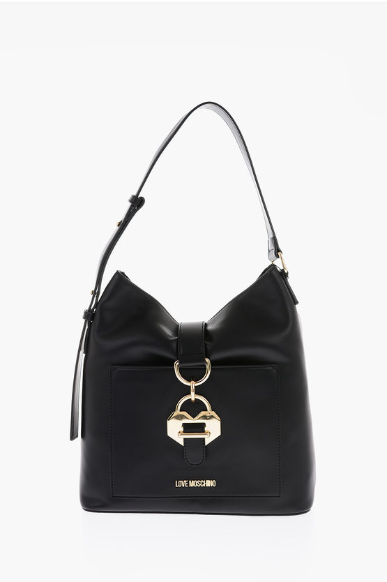 Moschino Love Maxi Front Pocket Faux Leather Shoulder Bag In Black