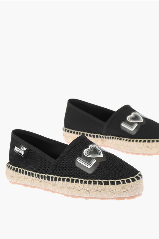 Moschino Love Mesh Espadrilles With Logo-print And Raffia Sole In White