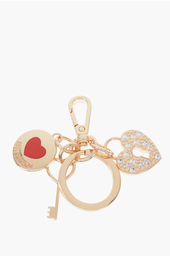 Moschino Love Metal Keyring With Charms In Gold