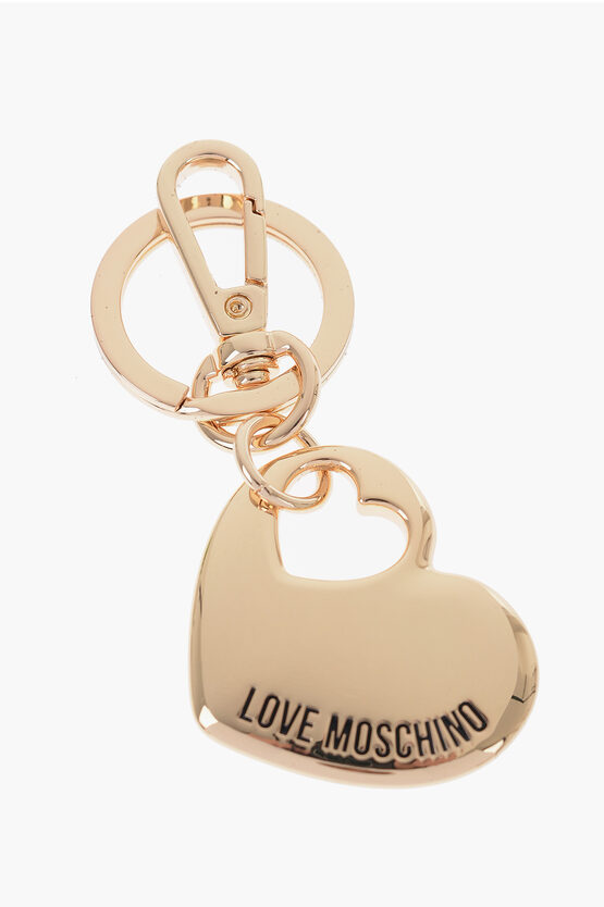 Moschino Love Metal Keyring With Heart-shaped Pendant In Gold