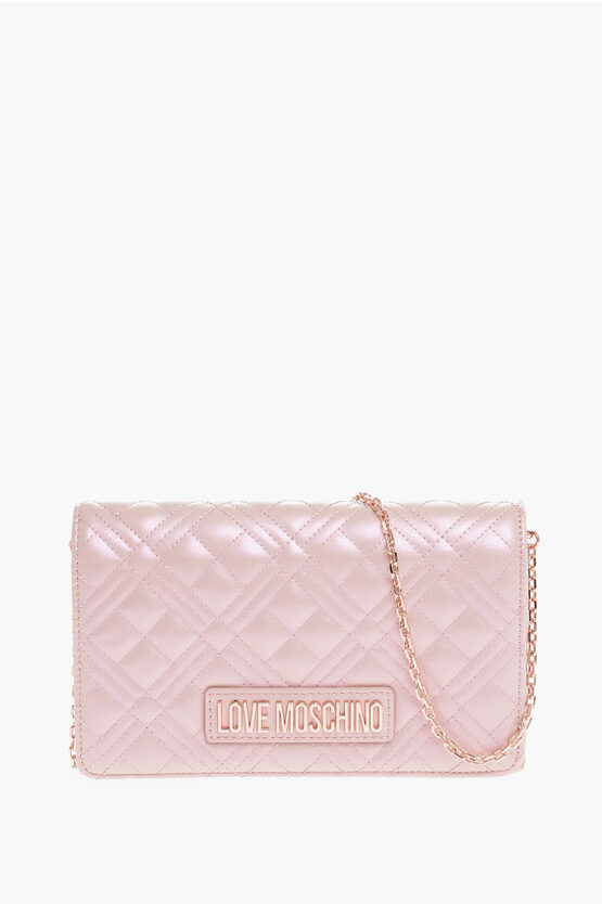 Moschino Love Metallic Effect Quilted Faux Leather Crossbody Bag In Pink