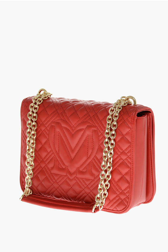 LOVE MOCHINO Quilted Faux Leather Shoulder Bag with LM Logo on Back