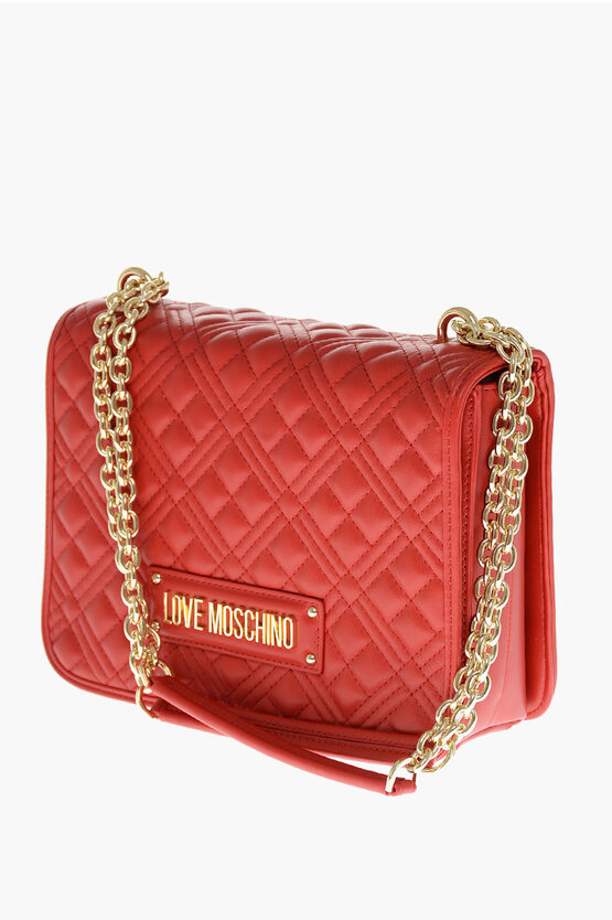 LOVE MOCHINO Quilted Faux Leather Shoulder Bag with LM Logo on Back