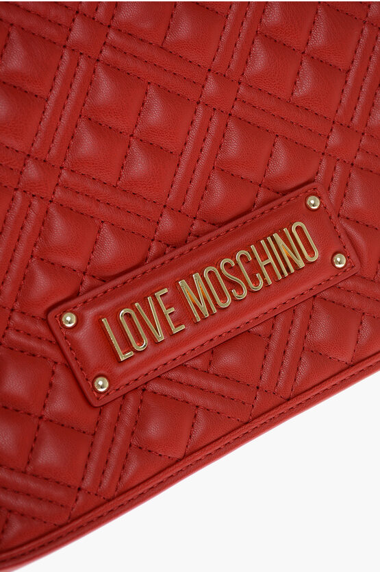 LOVE MOCHINO Quilted Faux Leather Shoulder Bag with LM Logo on Back