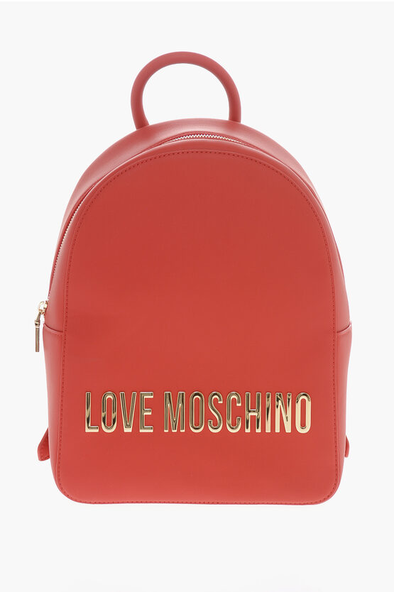 Moschino Love  Faux Leather Backpack With Lettering Logo In Burgundy