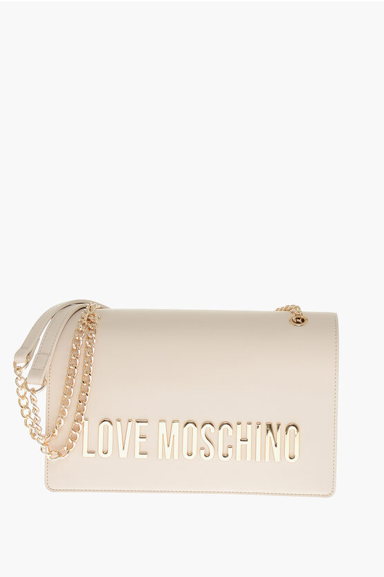 Moschino Love  Faux Leather Shoulder Bag With Golden Letterin In Burgundy