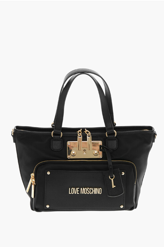Moschino Love  Technical Fabric Tote Bag With Maxi Pocket In Black