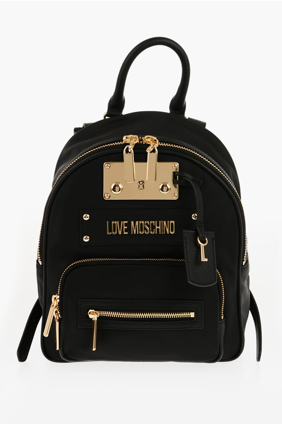 Moschino Love Nylon Backpack With Metal Safety Closure In Blue