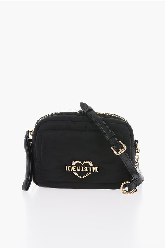 Moschino Love Nylon Crossbody Bag With Golden Logo In Burgundy