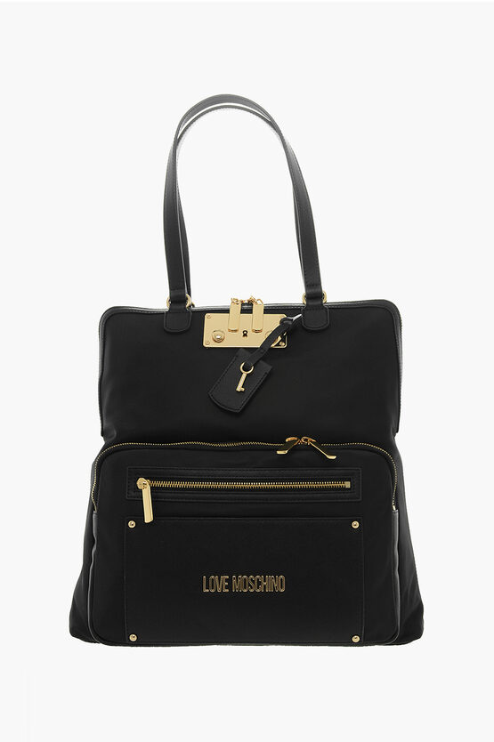 Moschino Love Nylon Handbag With Gold-toned Hardware In Burgundy