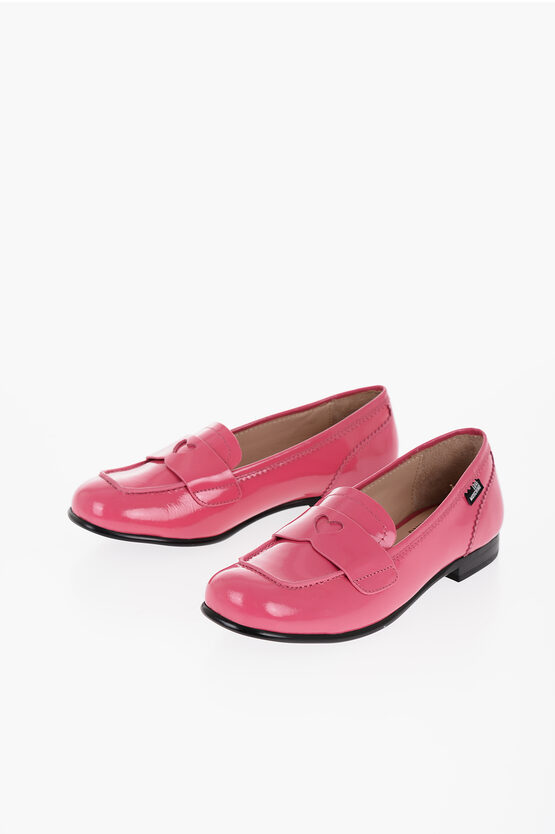 Moschino Love Patent Leather Loafers With Heart-shaped Cut-out Detail In Pink