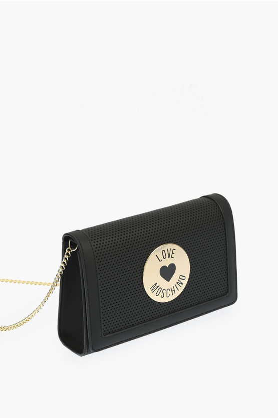 Moschino Love Perforated Detail Faux Leather Crossbody Bag In Black