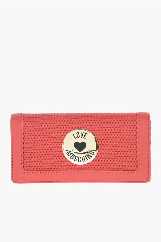 Moschino LOVE Perforated Faux Leather Wallet with Golden Logo women Glamood Outlet