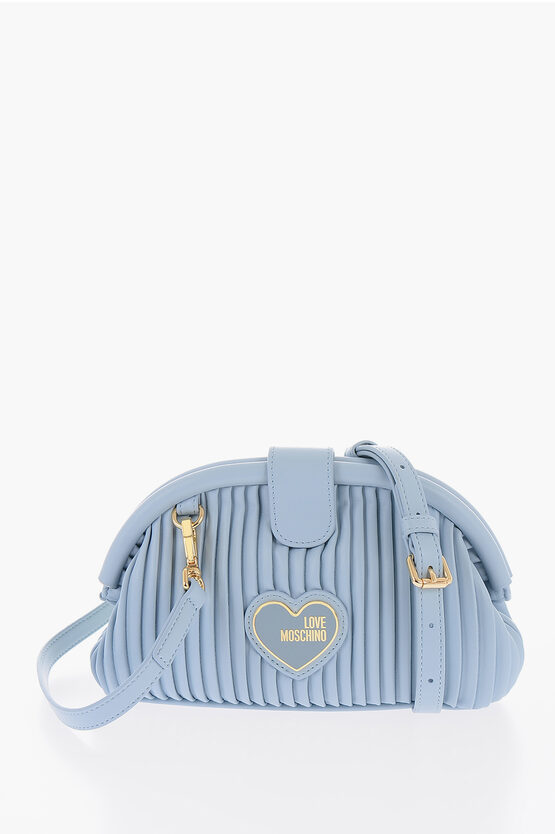 Moschino Love Pleated Faux Clutch With Removable Shoulder Strap In Blue